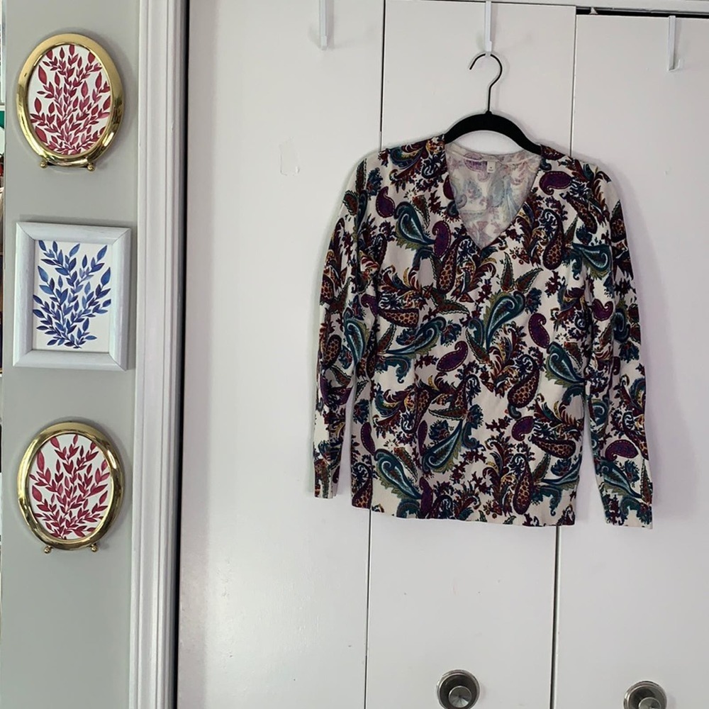 Paisley Talbots V Neck Sweater Size M